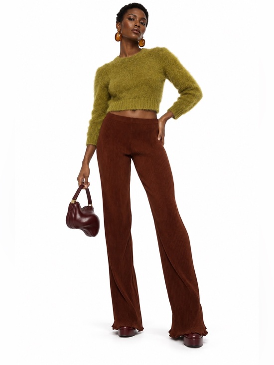 PrettyLittleThing Pants - PrettyLittleThing Chocolate Plisse Woven Wide Leg Trousers Size US 8